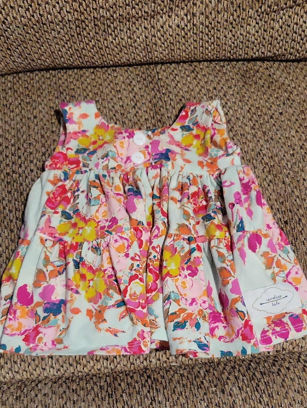Floral Tiered Mint and Pink Girls' Casual Dress